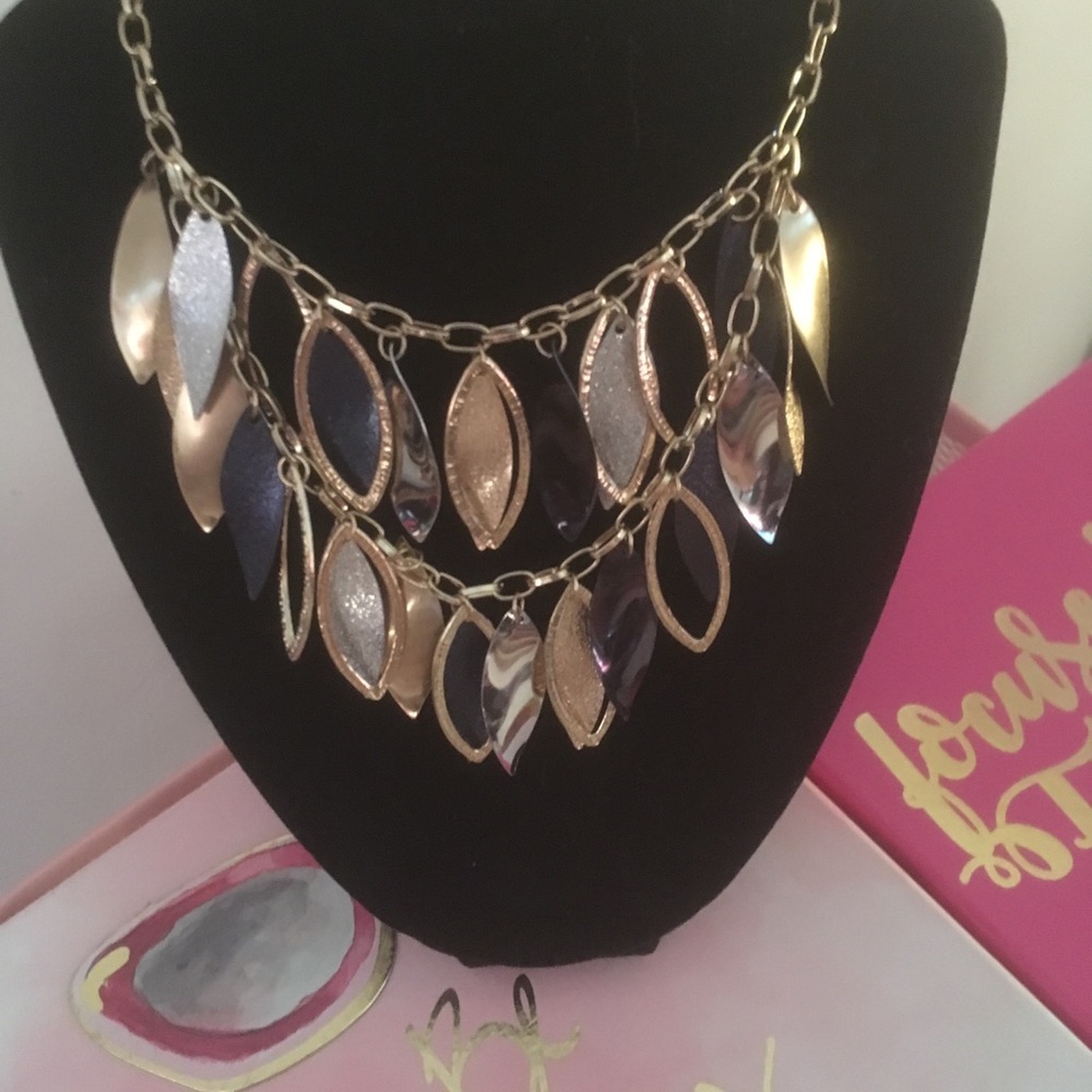 Blue and golden spiral leaf necklace